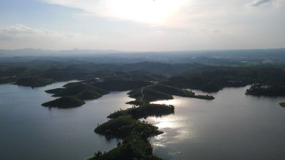 航拍湖北随州琵琶湖风景区