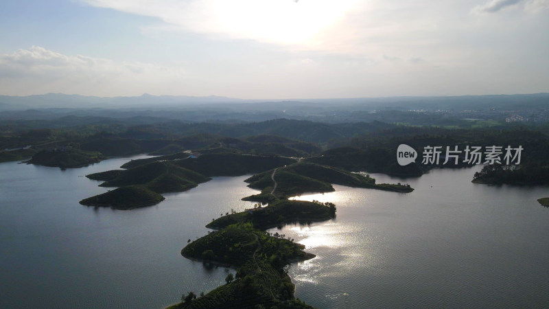 航拍湖北随州琵琶湖风景区