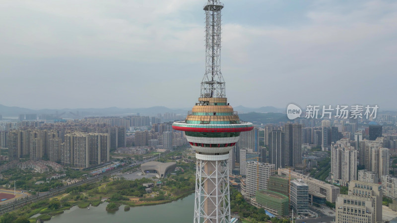 航拍湖南株洲神农城4A景区神农塔