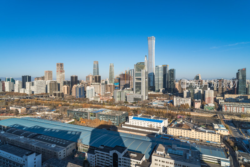 北京繁华市区众多高楼的鸟瞰全景