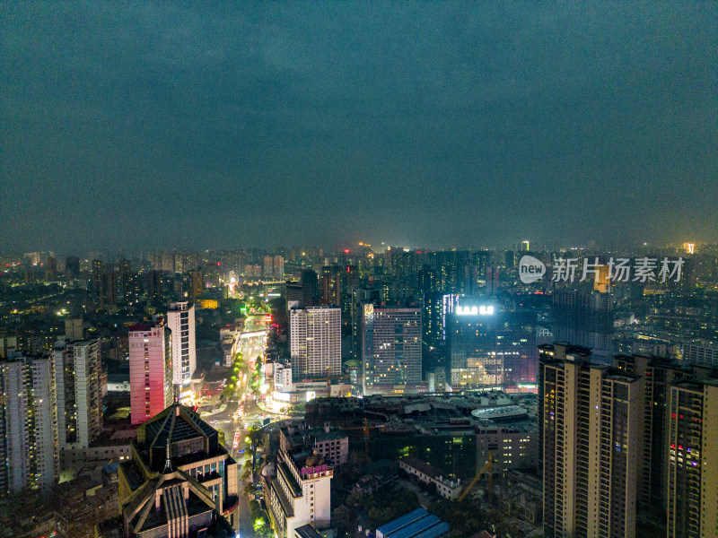 城市夜幕降临万家灯火航拍摄影图
