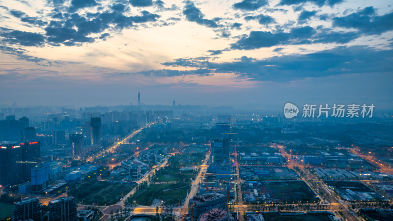 成都锦江区金融城东城市建设清晨航拍