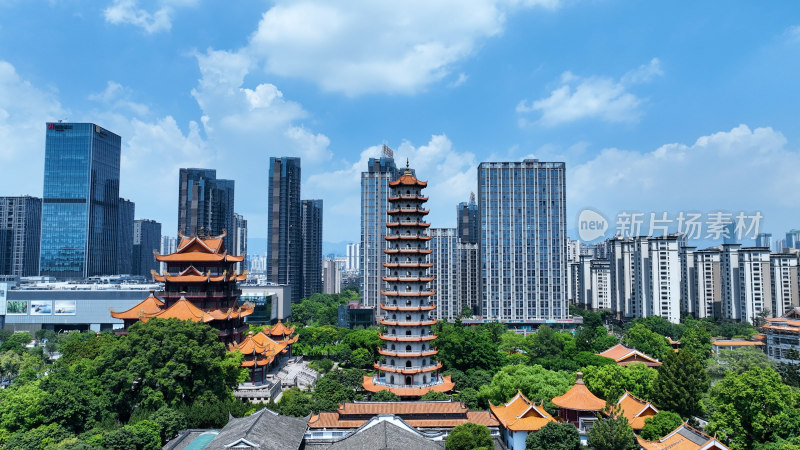 福州西禅古寺照片航拍城市寺庙古建筑风景