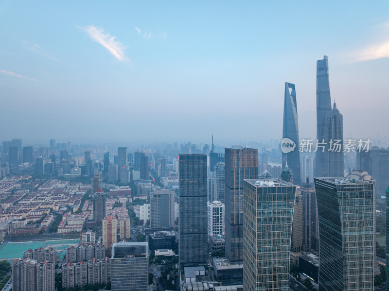 航拍上海陆家嘴高金融中心密集高楼群夜景