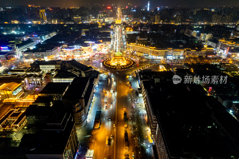 西安城市夜景灯光钟楼航拍摄影图