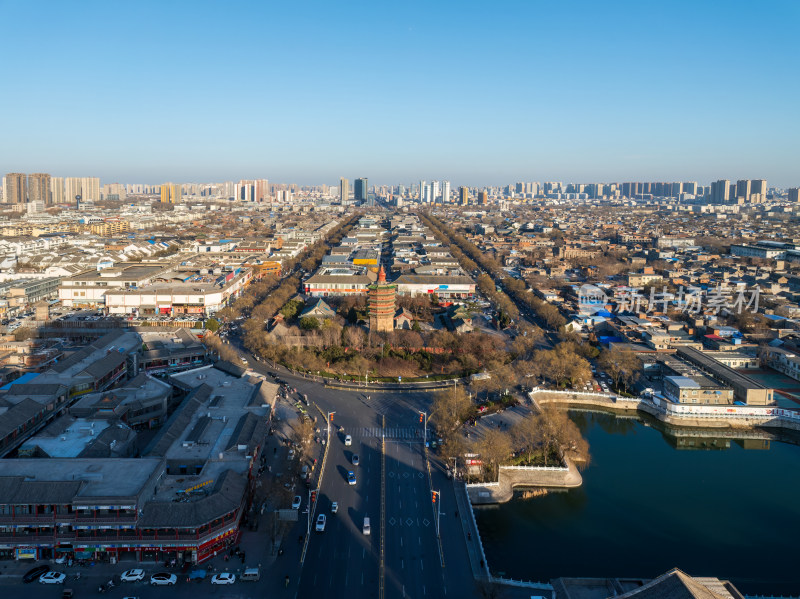 航拍河南安阳天宁寺塔和城市风光