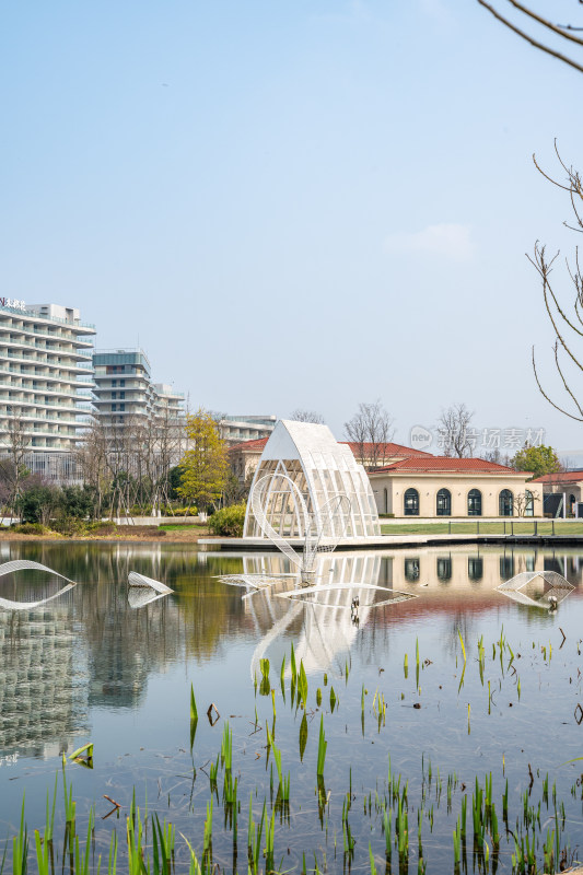 城市公园湖畔风景