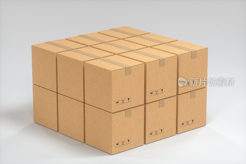 崭新的包装箱 快递运输仓储概念图 三维渲染