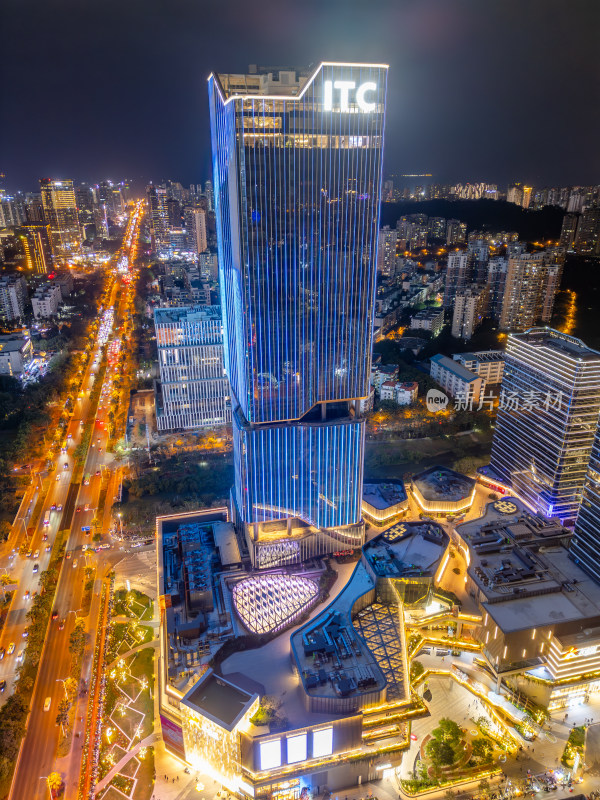 海南三亚迎宾路日落晚霞璀璨自贸港城市夜景