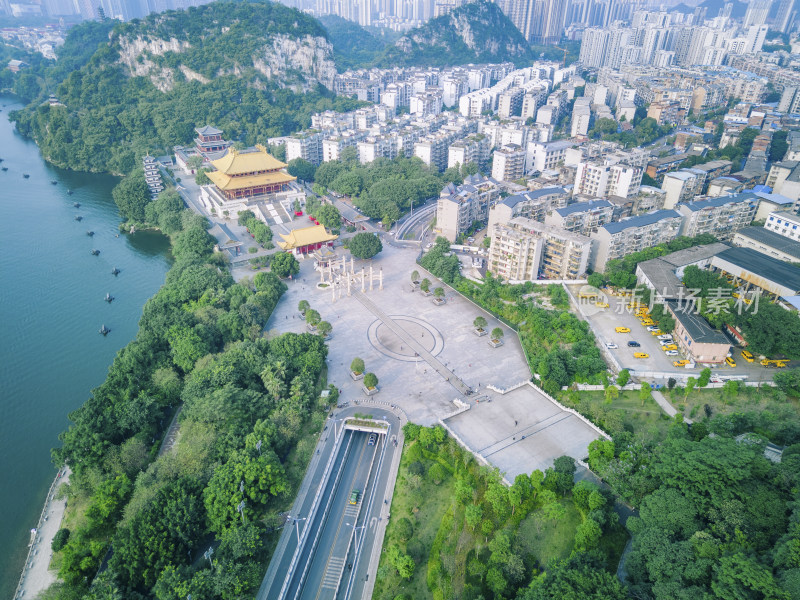 航拍广西柳州文庙全景