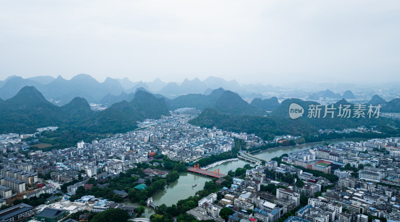 山水环绕的桂林城市风光全景鸟瞰