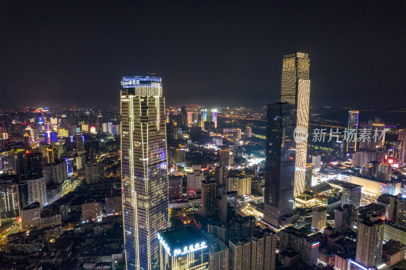 中国星城长沙城市夜景航拍摄影图