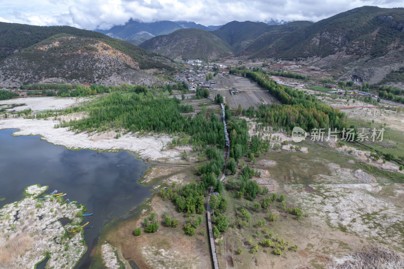 云南丽江泸沽湖摩梭族美景高空航拍