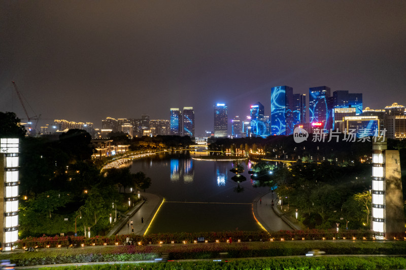 广东佛山千灯湖CBD夜景航拍图