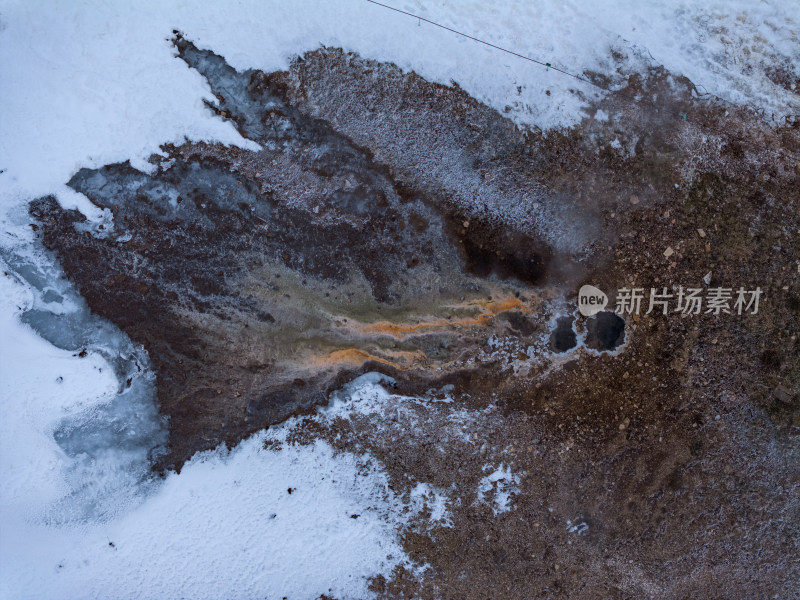 冰岛北极圈火山群间歇泉冬季温泉景观航拍