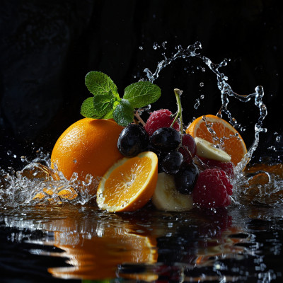 水果入水溅起水花画面