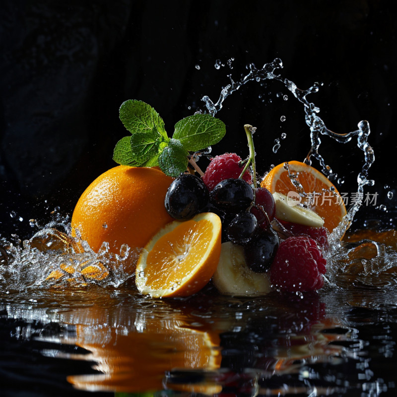 水果入水溅起水花画面
