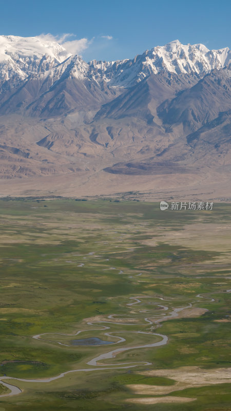 新疆喀什塔县帕米尔高原塔合曼湿地河道航拍