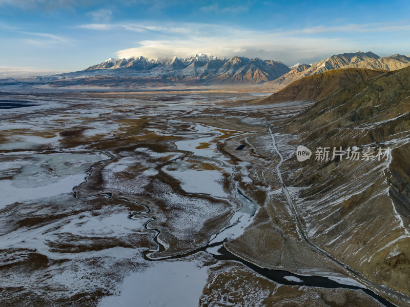 新疆喀什塔县帕米尔高原塔合曼湿地河道航拍