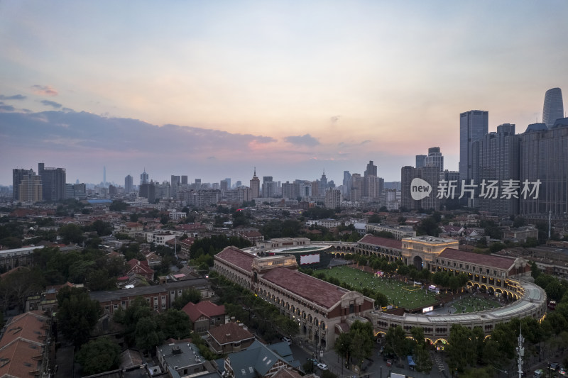 天津五大道文化旅游景区日落城市风光航拍