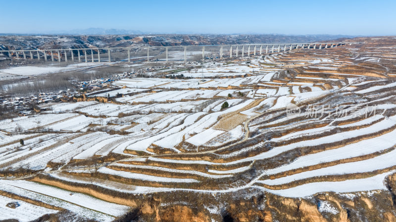 梯田村庄大地雪后航拍全景自然风景地形地理