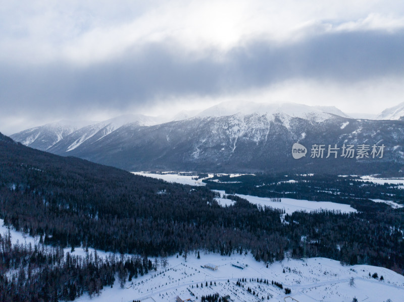 新疆喀纳斯雪景晨雾雪山森林雾凇