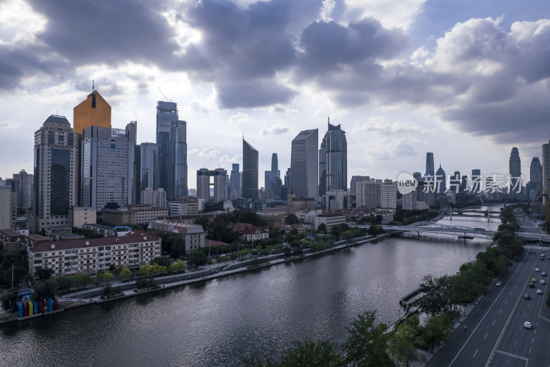 天津海河风景线城市天际线建筑风光航拍