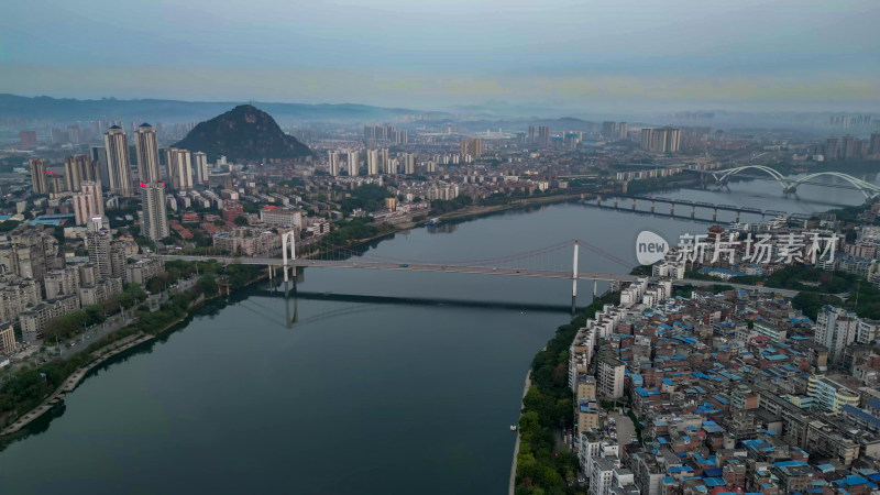 广西柳州城市清晨航拍