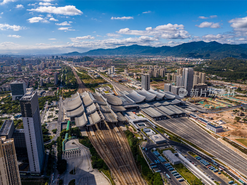 福建厦门北站高铁站火车站航拍城市风景