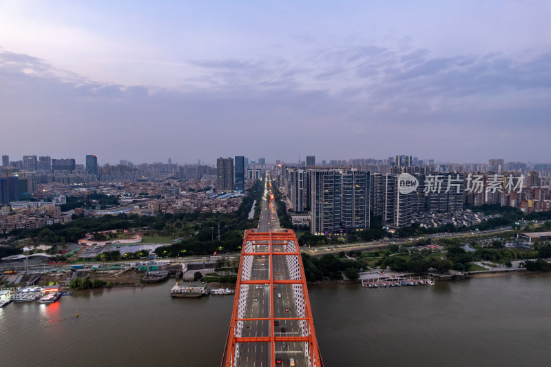广东佛山城市晚霞东平大桥航拍摄影图