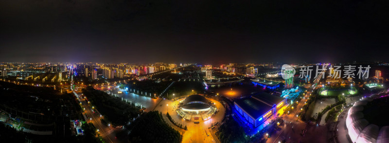 河北沧州城市夜景航拍全景图