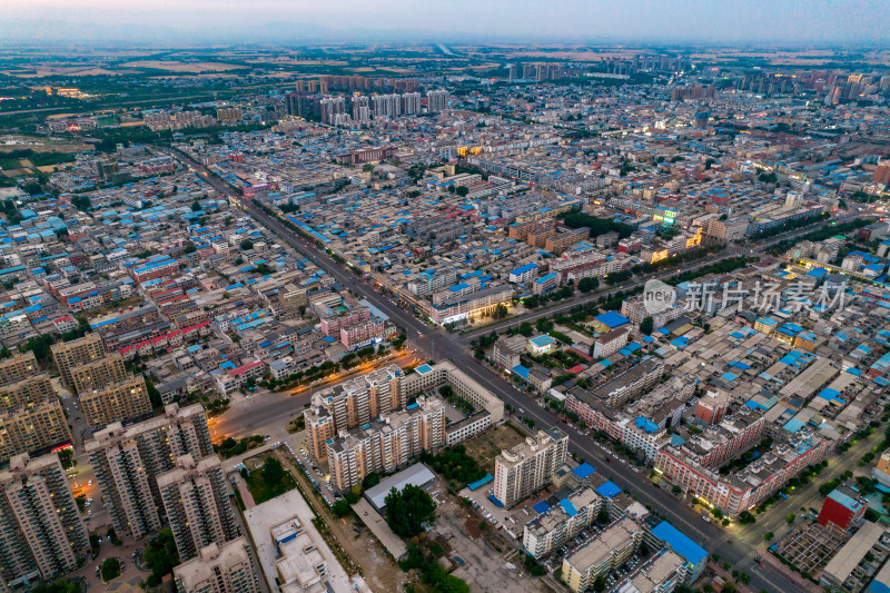 河南平原晚霞夕阳城市航拍图