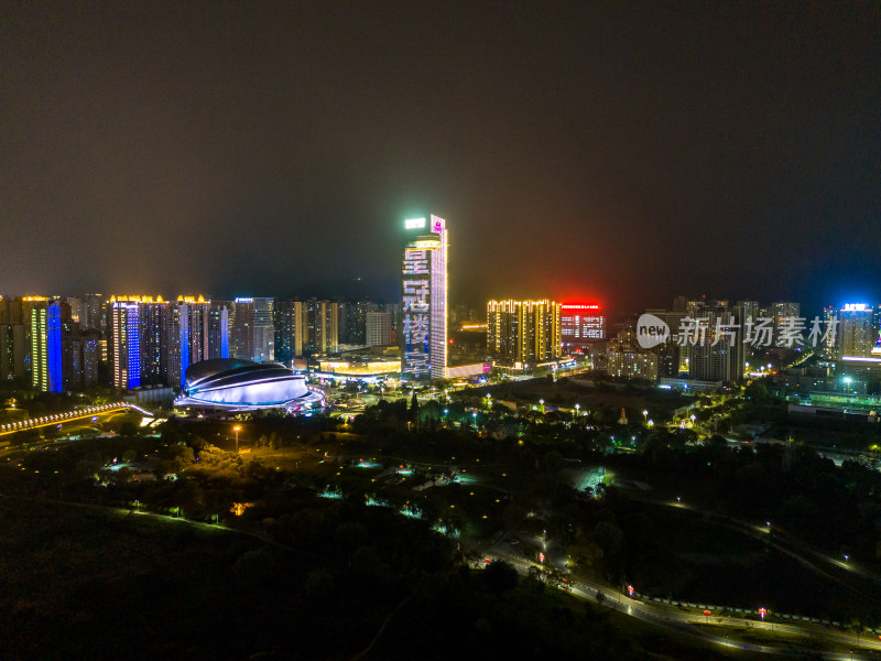 宝鸡渭河两岸夜景航拍图