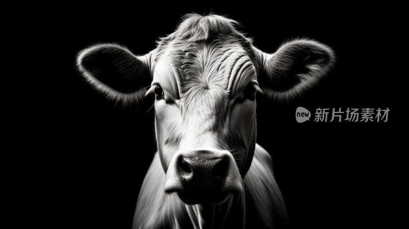 黑白影像，牛
