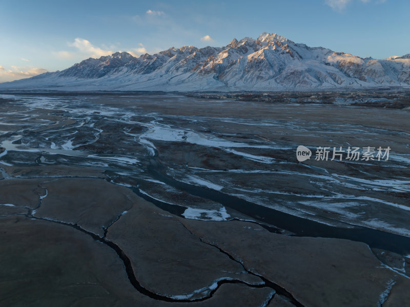 新疆喀什塔县帕米尔高原塔合曼湿地河道航拍