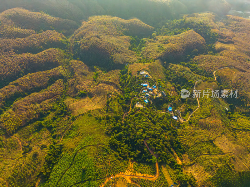 航拍山区乡村田园风光