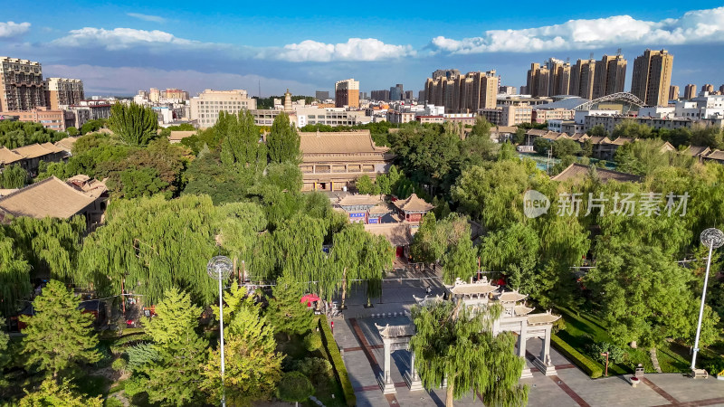 甘肃张掖大佛寺历史文化古建筑航拍