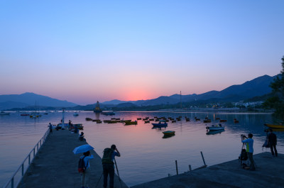 香港大浦大美督海湾港口码头落日夕阳余晖