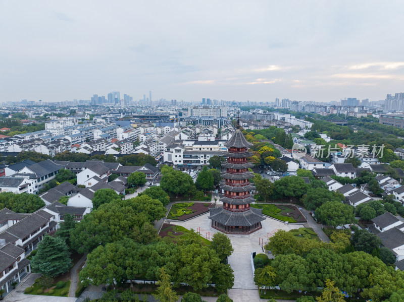 航拍苏州盘门景区中式园林建筑苏州古城