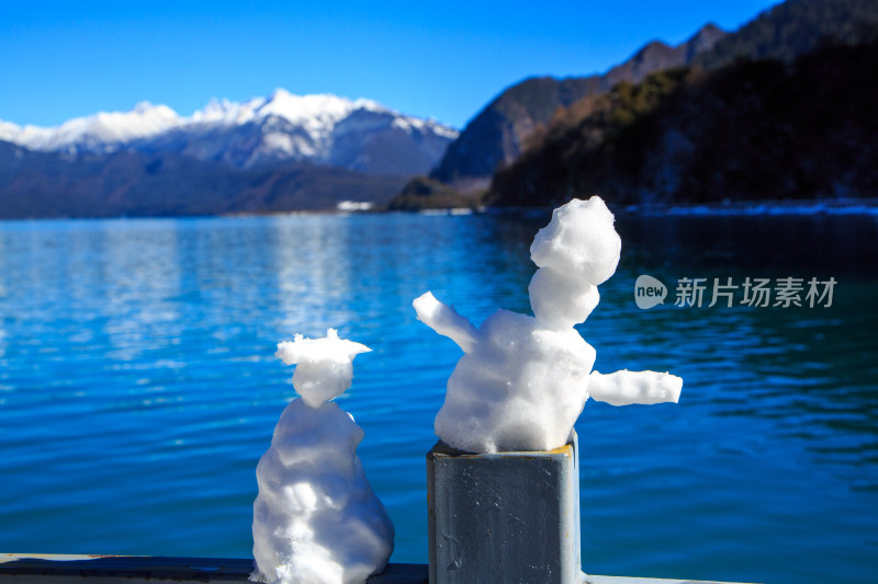 中国西藏林芝市巴松措景区雪山森林湖泊风光