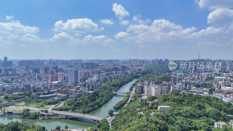 航拍四川自贡建设自贡城市风光