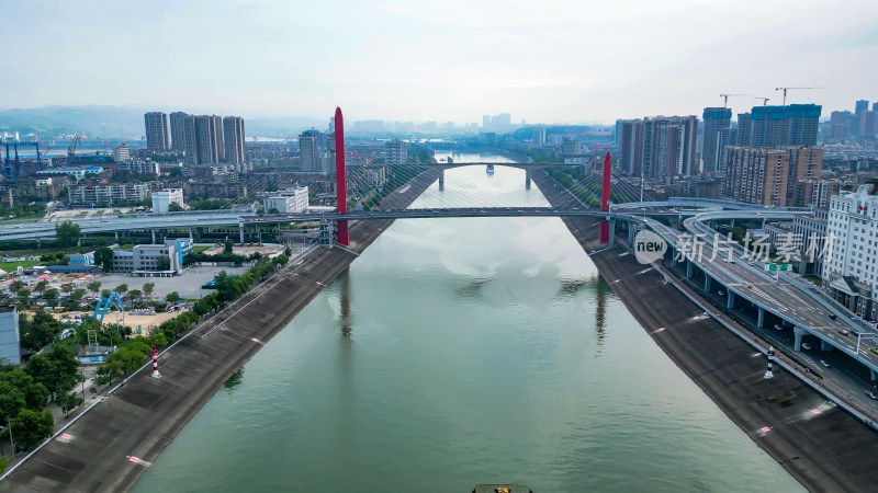 航拍湖北宜昌西林路大桥交通