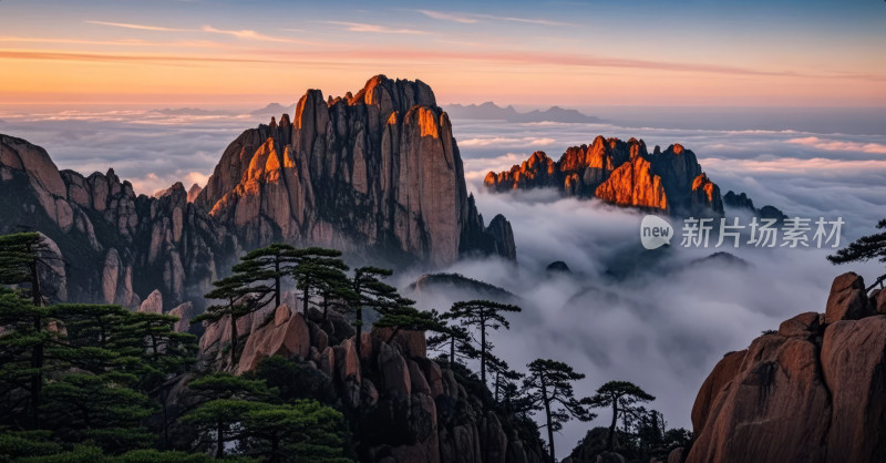 黄山云海日出奇松怪石中国风旅游背景图