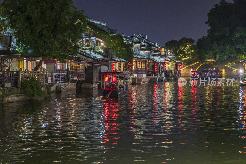 浙江嘉兴西塘古镇江南水乡夜景