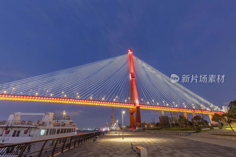 上海杨浦大桥与滨江公园夜景