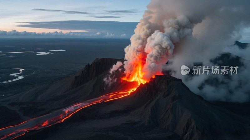 火山喷发熔岩流淌景象