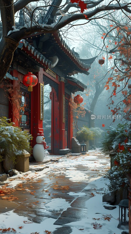 中国年春节过年大门红色装饰背景