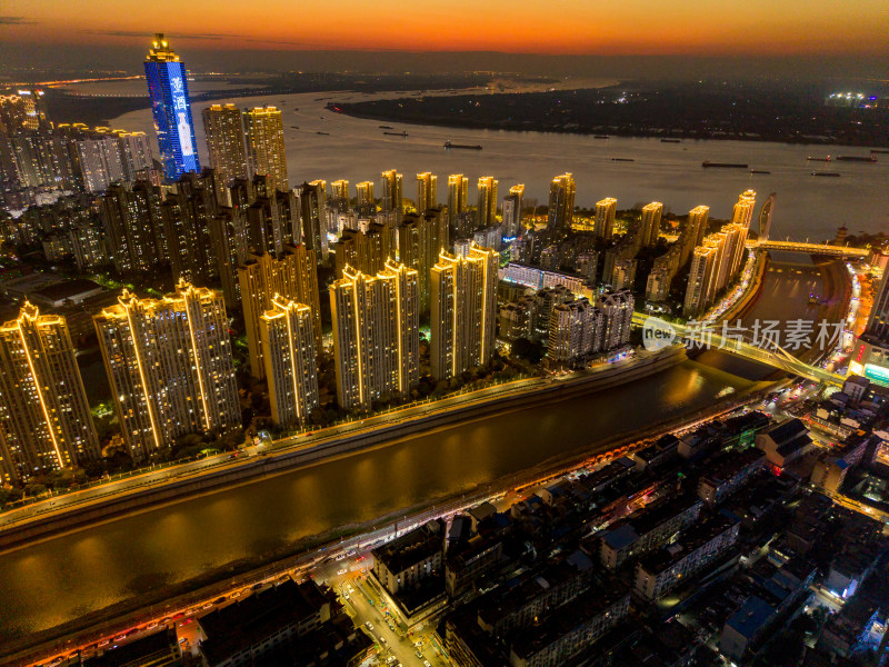 芜湖城市夜景灯光航拍图