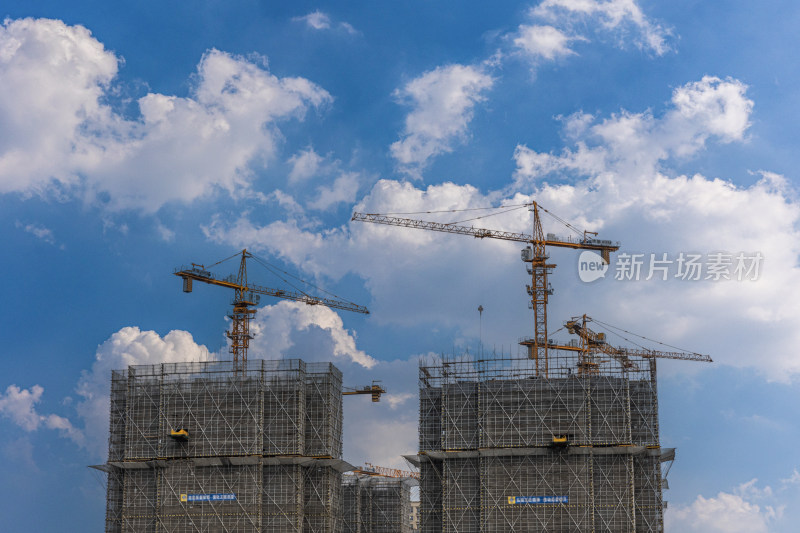 城市建设塔式起重机塔吊蓝天白云