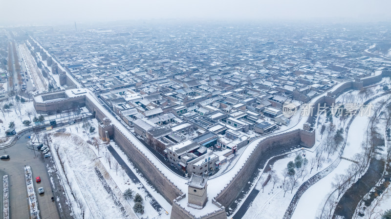 山西晋中平遥古城雪景航拍风景宣传